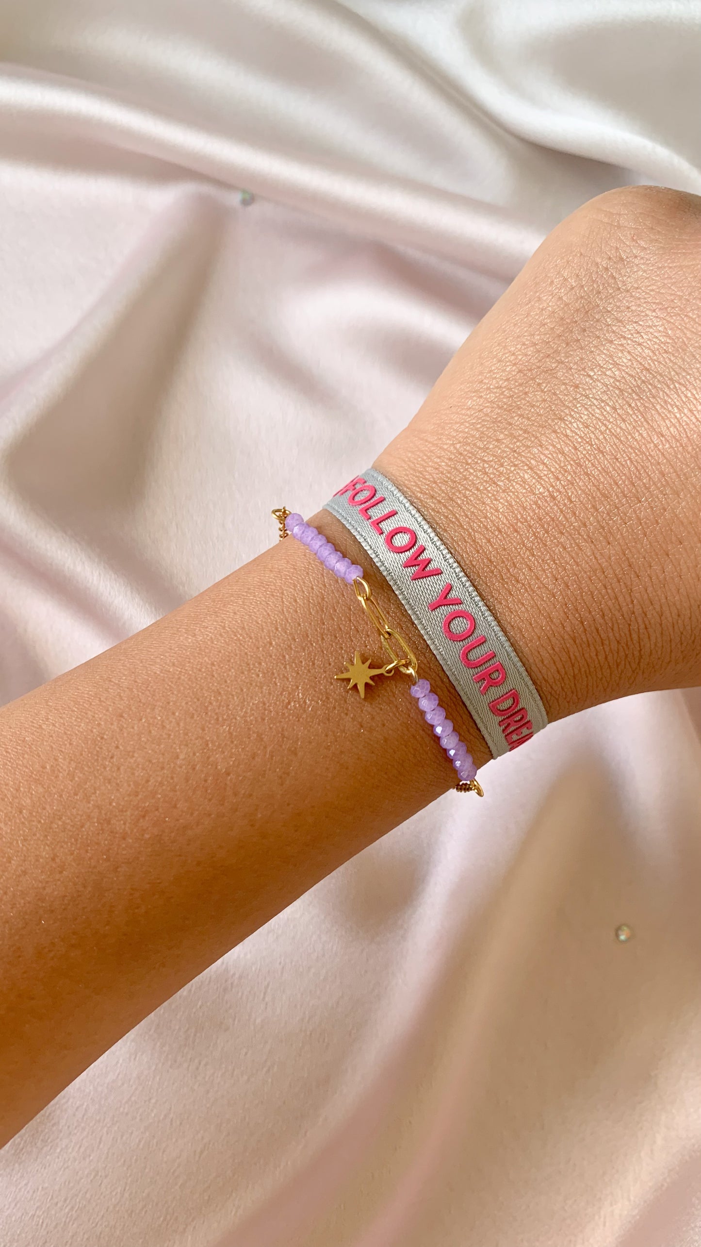 FOLLOW YOUR DREAMS | Bracelet en tissu et en acier inoxydable